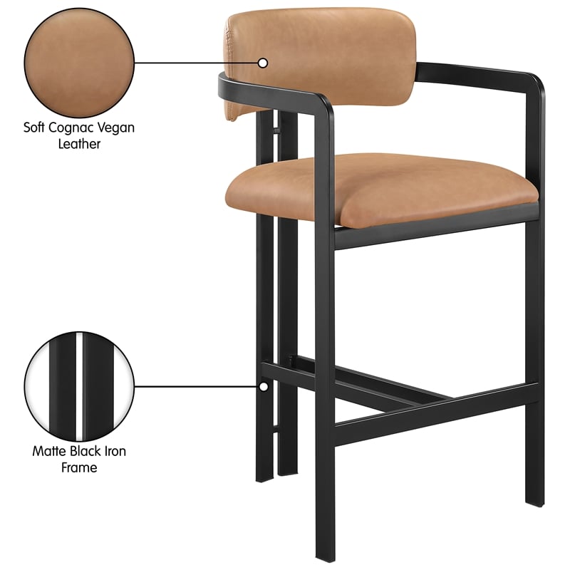 Meridian Furniture Aurum Cognac Vegan Leather Upholstered Counter Stool