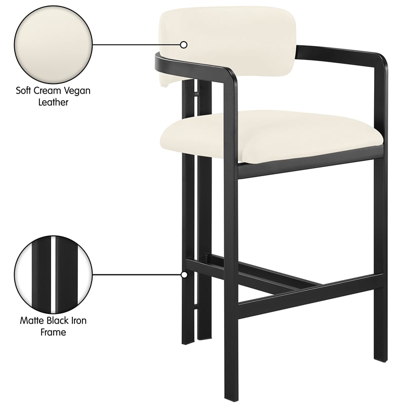 Meridian Furniture Aurum Cream Vegan Leather Upholstered Counter Stool