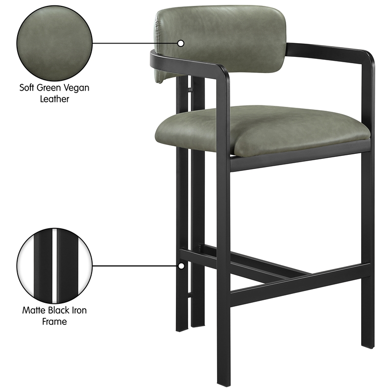 Meridian Furniture Aurum Green Vegan Leather Upholstered Counter Stool