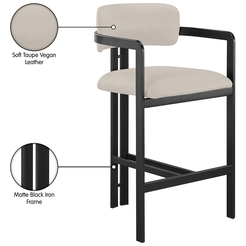 Meridian Furniture Aurum Taupe Vegan Leather Upholstered Counter Stool