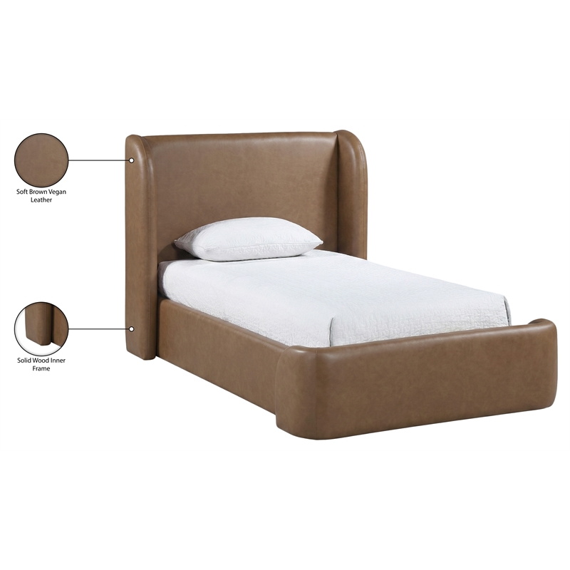 Meridian Furniture Warby Brown Vegan Leather Upholstered Twin Bed