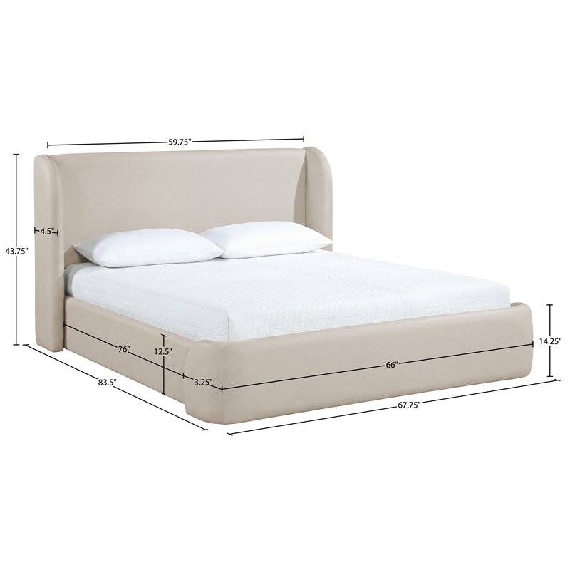 Meridian Furniture Warby Taupe Vegan Leather Upholstered Full Bed