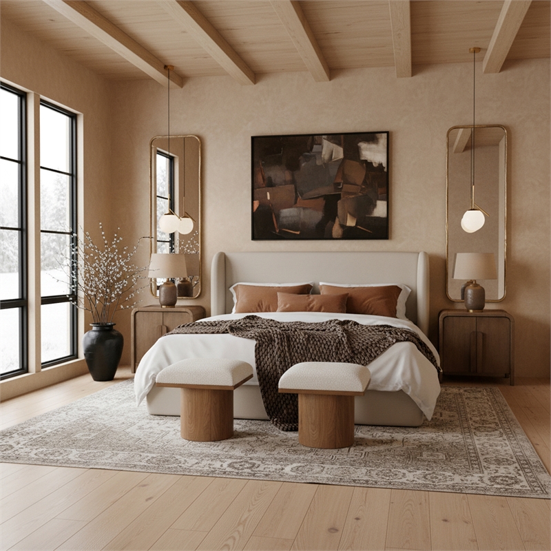 Meridian Furniture Warby Taupe Vegan Leather Upholstered King Bed