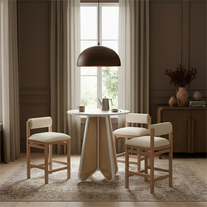 meridian furniture butterfly 36&quot white solid wood and cane bar height table