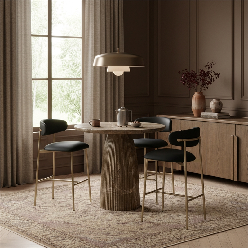 Meridian Furniture Lupita Black Vegan Leather Upholstered Bar Stool (Set of 2)