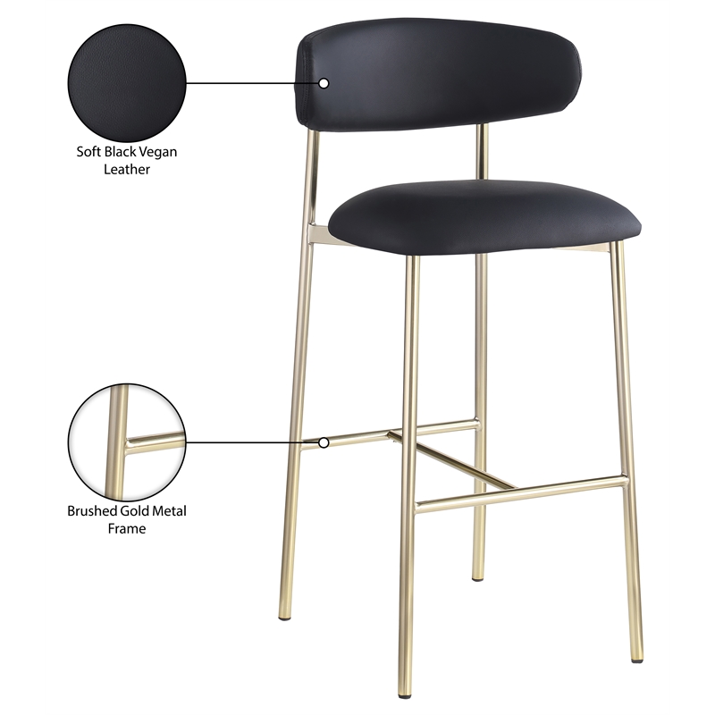 Meridian Furniture Lupita Black Vegan Leather Upholstered Bar Stool (Set of 2)