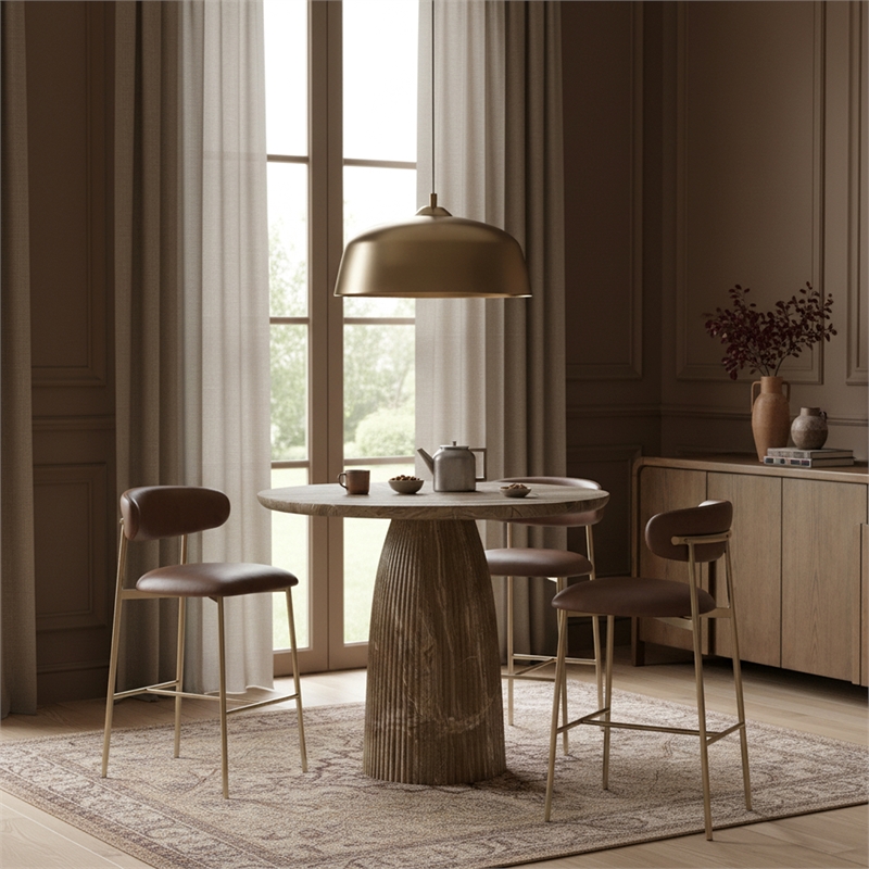 Meridian Furniture Lupita Brown Vegan Leather Upholstered Bar Stool (Set of 2)