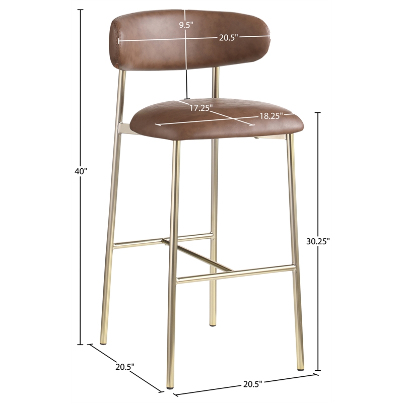 Meridian Furniture Lupita Brown Vegan Leather Upholstered Bar Stool (Set of 2)