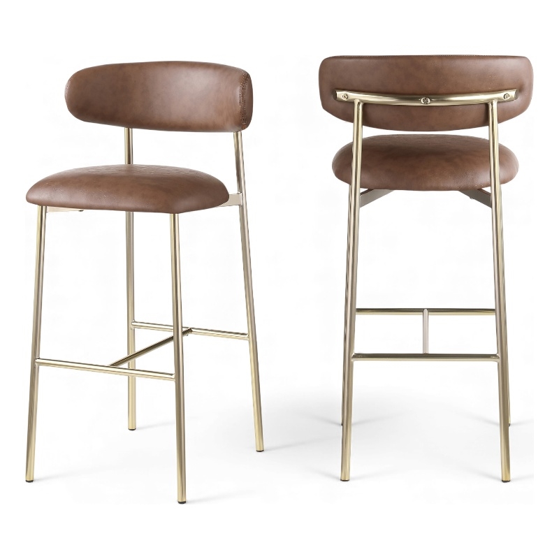 Meridian Furniture Lupita Brown Vegan Leather Upholstered Bar Stool (Set of 2)