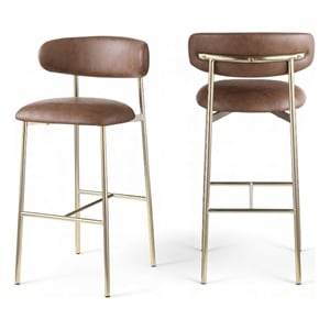Meridian Furniture Lupita Brown Vegan Leather Upholstered Bar Stool (Set of 2)