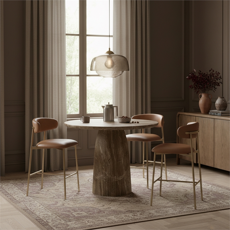 Meridian Furniture Lupita Cognac Vegan Leather Upholstered Bar Stool (Set of 2)