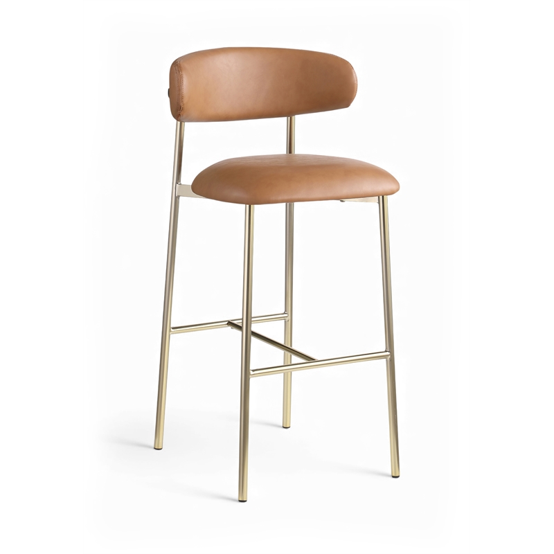 Meridian Furniture Lupita Cognac Vegan Leather Upholstered Bar Stool (Set of 2)