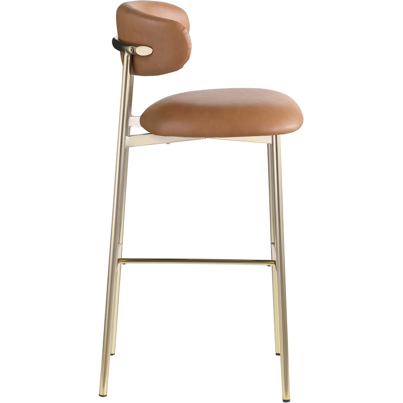 Meridian Furniture Lupita Cognac Vegan Leather Upholstered Bar Stool (Set of 2)