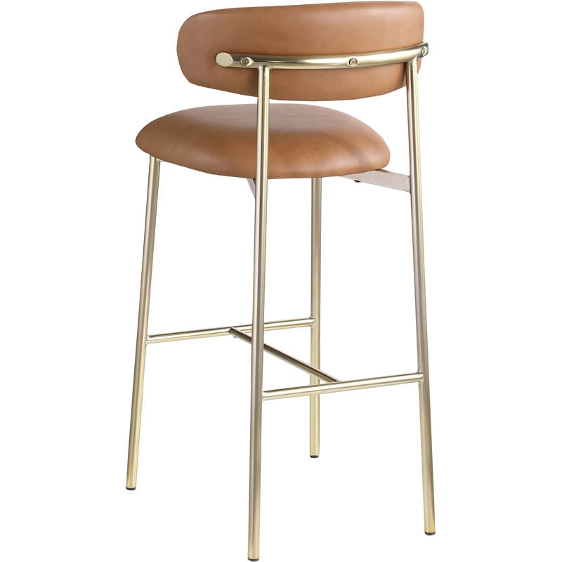 Meridian Furniture Lupita Cognac Vegan Leather Upholstered Bar Stool (Set of 2)
