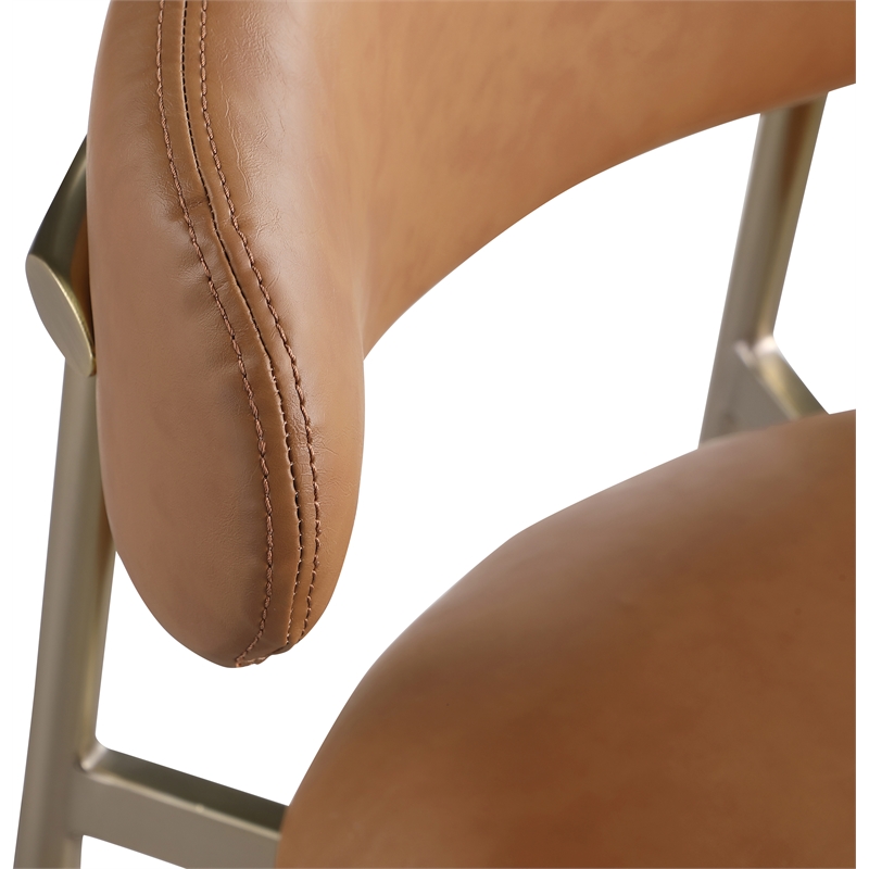 Meridian Furniture Lupita Cognac Vegan Leather Upholstered Bar Stool (Set of 2)