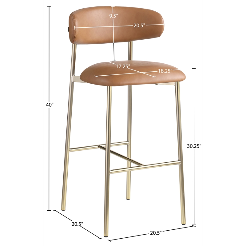 Meridian Furniture Lupita Cognac Vegan Leather Upholstered Bar Stool (Set of 2)