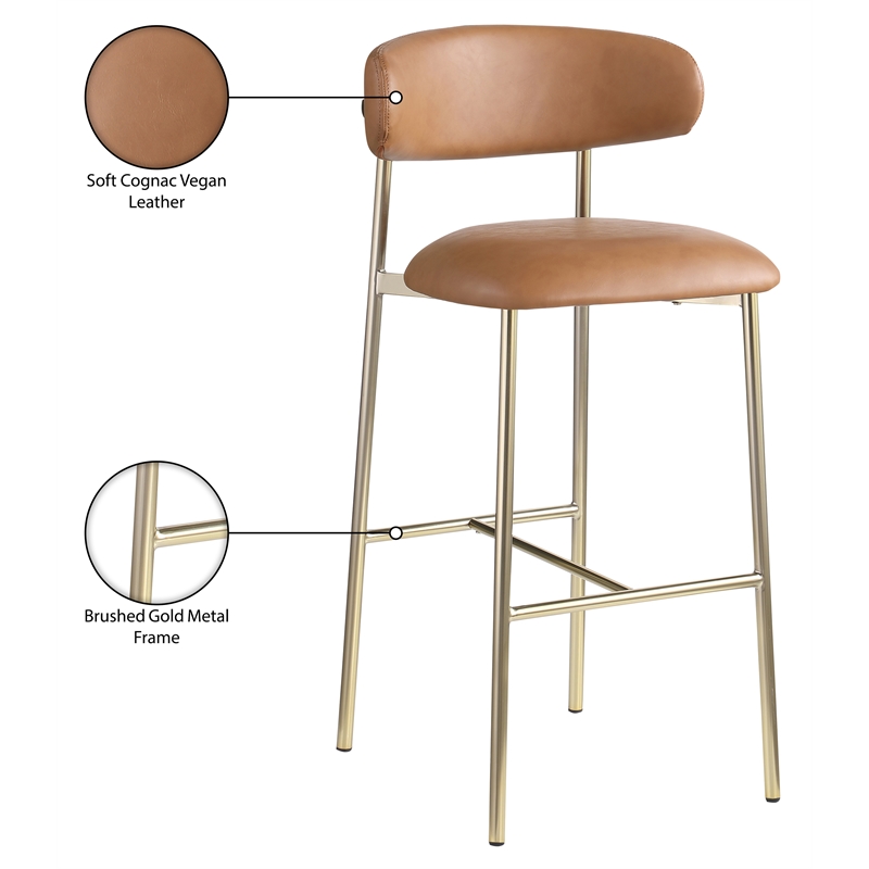 Meridian Furniture Lupita Cognac Vegan Leather Upholstered Bar Stool (Set of 2)