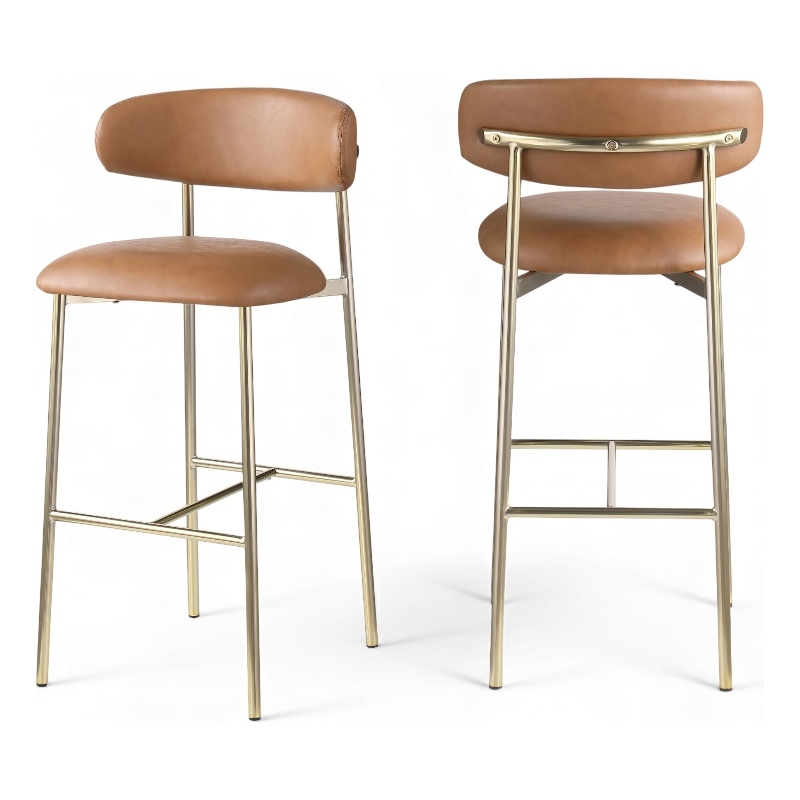 Meridian Furniture Lupita Cognac Vegan Leather Upholstered Bar Stool (Set of 2)