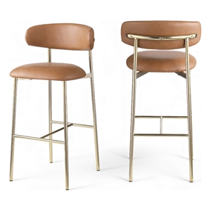 Meridian Furniture Lupita Cognac Vegan Leather Upholstered Bar Stool (Set of 2)