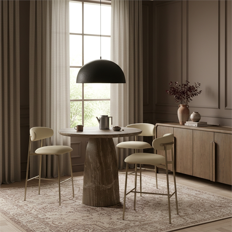 Meridian Furniture Lupita Cream Vegan Leather Upholstered Bar Stool (Set of 2)