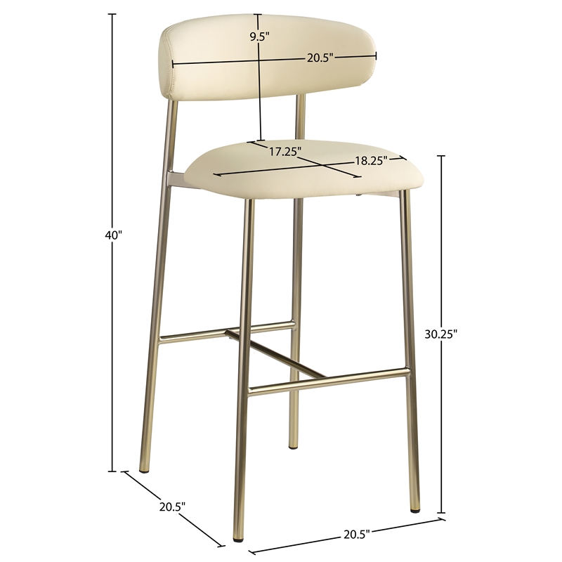Meridian Furniture Lupita Cream Vegan Leather Upholstered Bar Stool (Set of 2)