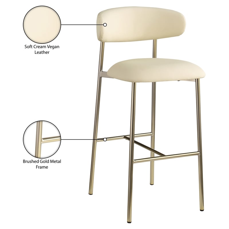 Meridian Furniture Lupita Cream Vegan Leather Upholstered Bar Stool (Set of 2)