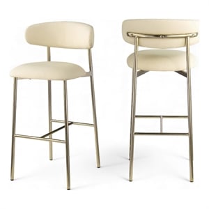 Meridian Furniture Lupita Cream Vegan Leather Upholstered Bar Stool (Set of 2)