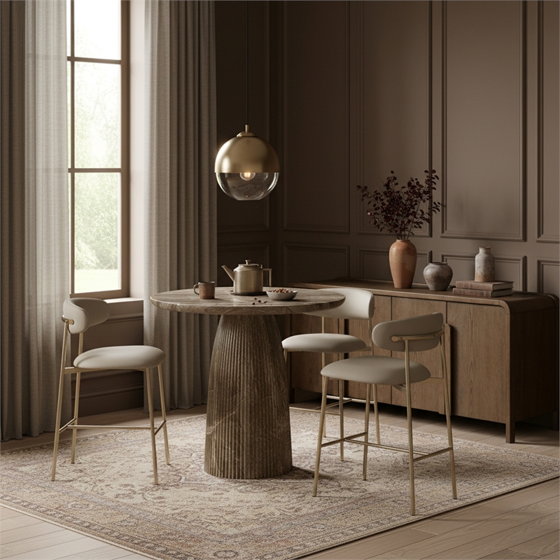 Meridian Furniture Lupita Taupe Vegan Leather Upholstered Bar Stool (Set of 2)