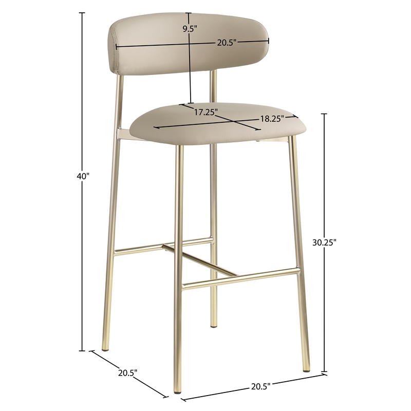 Meridian Furniture Lupita Taupe Vegan Leather Upholstered Bar Stool (Set of 2)