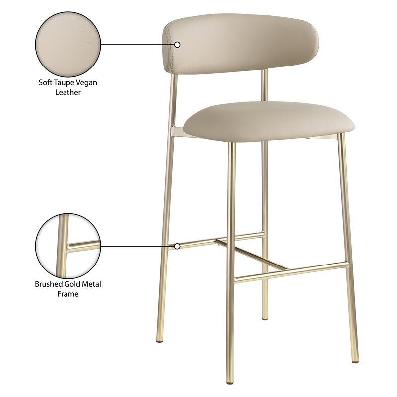 Meridian Furniture Lupita Taupe Vegan Leather Upholstered Bar Stool (Set of 2)