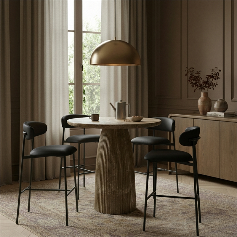 Meridian Furniture Lupita Black Vegan Leather Upholstered Bar Stool (Set of 2)