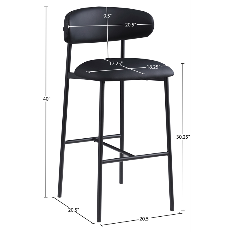 Meridian Furniture Lupita Black Vegan Leather Upholstered Bar Stool (Set of 2)
