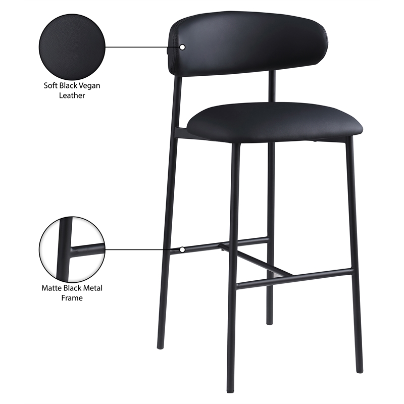 Meridian Furniture Lupita Black Vegan Leather Upholstered Bar Stool (Set of 2)