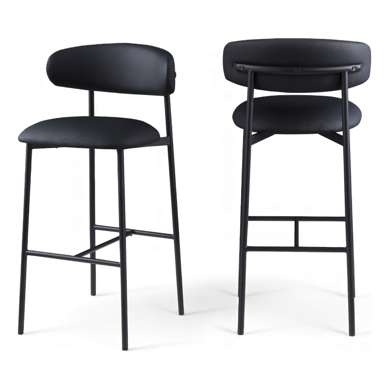 Meridian Furniture Lupita Black Vegan Leather Upholstered Bar Stool (Set of 2)