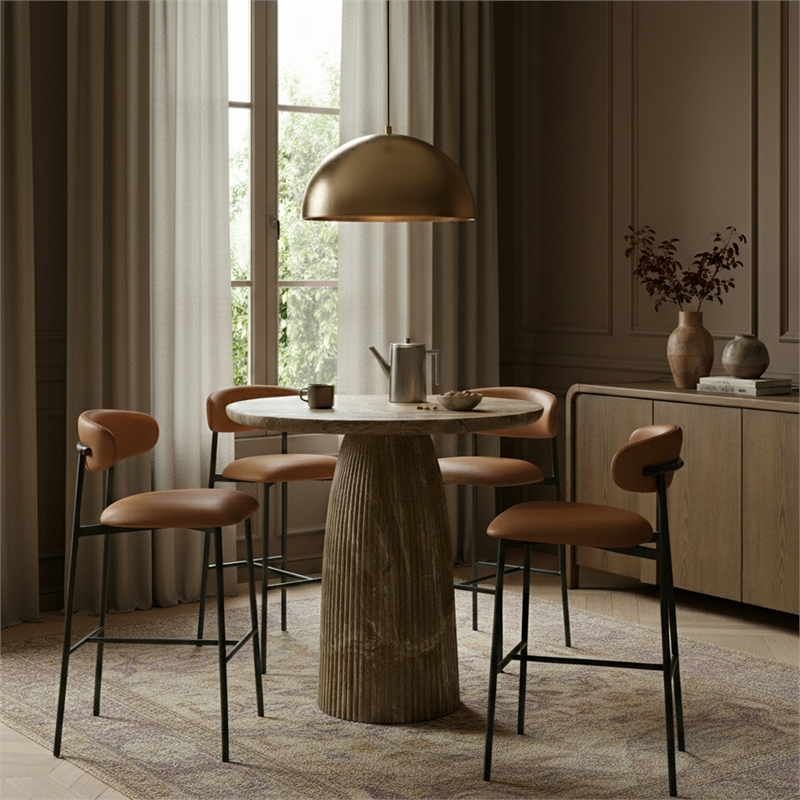 Meridian Furniture Lupita Cognac Vegan Leather Upholstered Bar Stool (Set of 2)