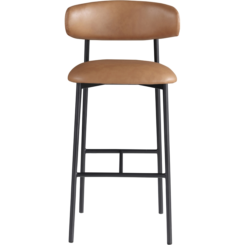 Meridian Furniture Lupita Cognac Vegan Leather Upholstered Bar Stool (Set of 2)