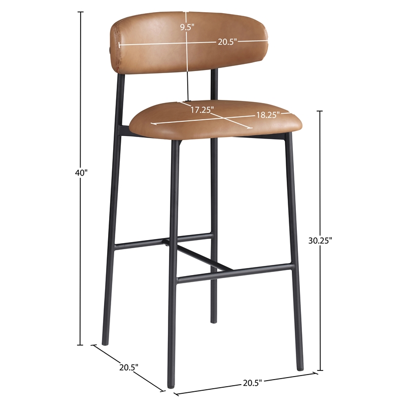 Meridian Furniture Lupita Cognac Vegan Leather Upholstered Bar Stool (Set of 2)