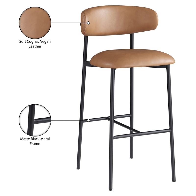 Meridian Furniture Lupita Cognac Vegan Leather Upholstered Bar Stool (Set of 2)