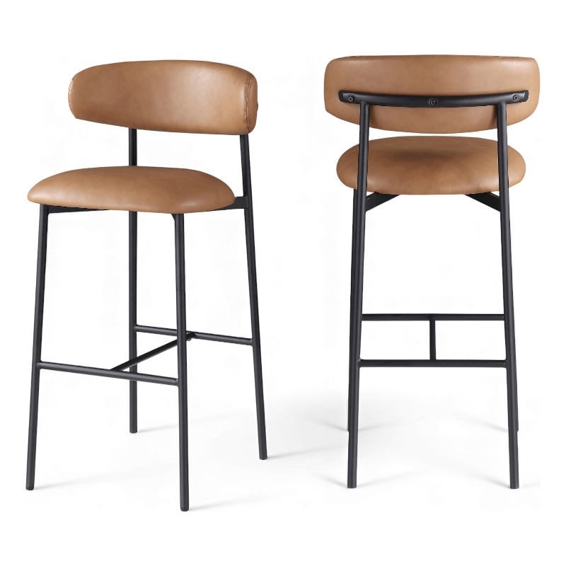 Meridian Furniture Lupita Cognac Vegan Leather Upholstered Bar Stool (Set of 2)
