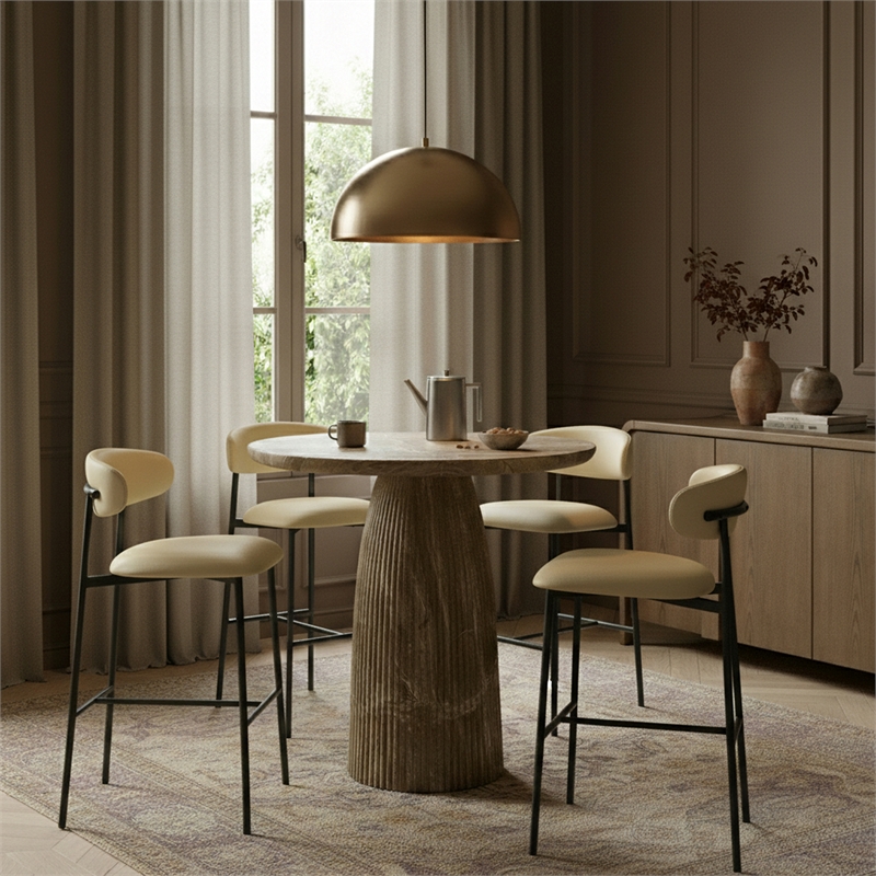 Meridian Furniture Lupita Cream Vegan Leather Upholstered Bar Stool (Set of 2)