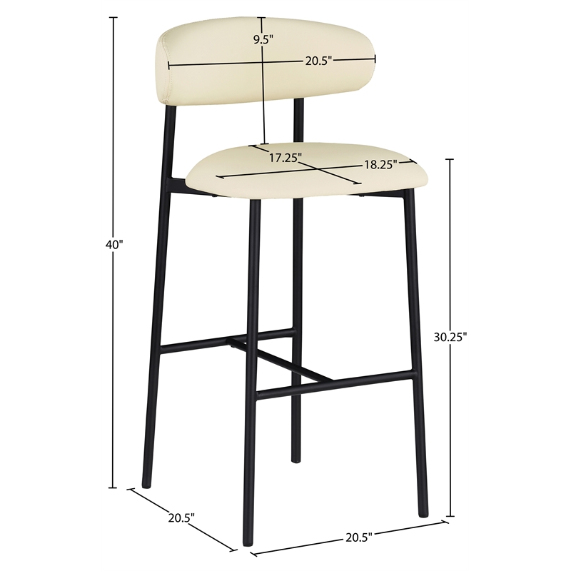 Meridian Furniture Lupita Cream Vegan Leather Upholstered Bar Stool (Set of 2)