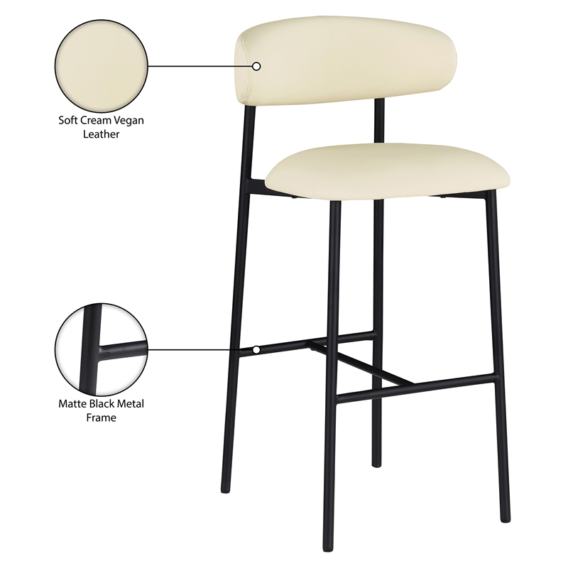 Meridian Furniture Lupita Cream Vegan Leather Upholstered Bar Stool (Set of 2)