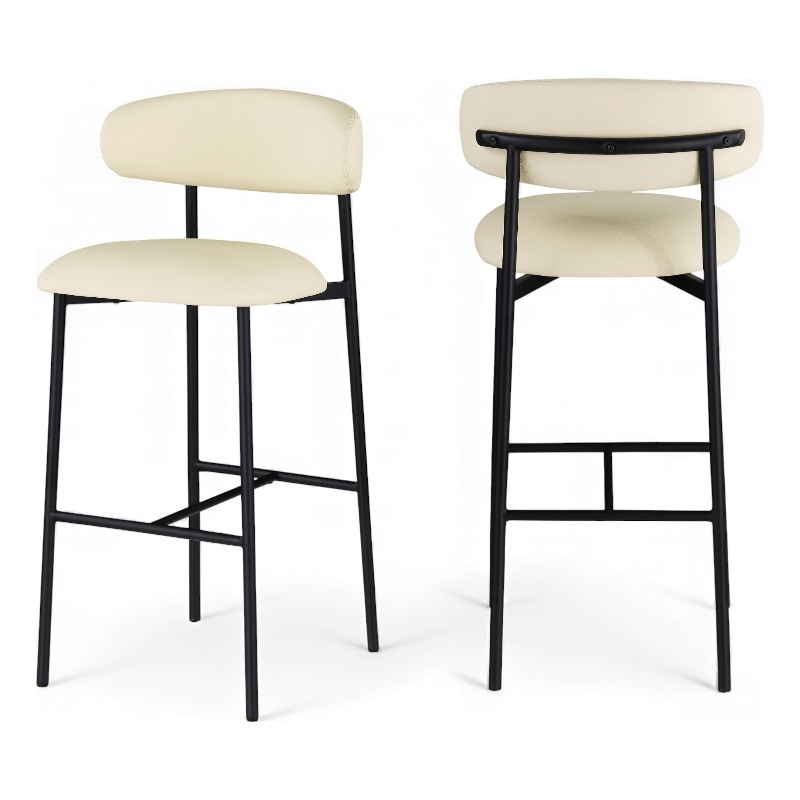 Meridian Furniture Lupita Cream Vegan Leather Upholstered Bar Stool (Set of 2)