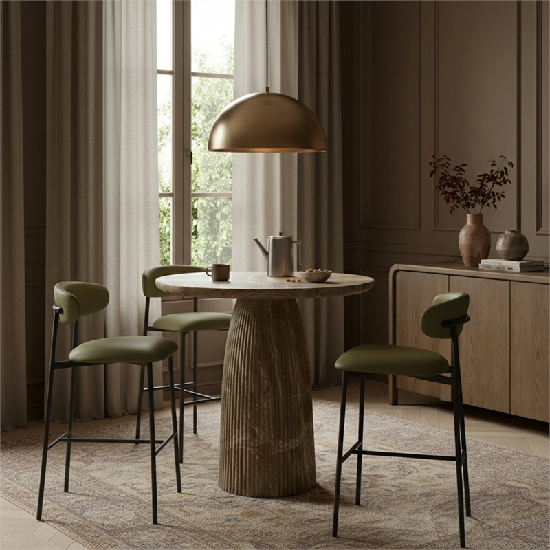 Meridian Furniture Lupita Olive Vegan Leather Upholstered Bar Stool (Set of 2)