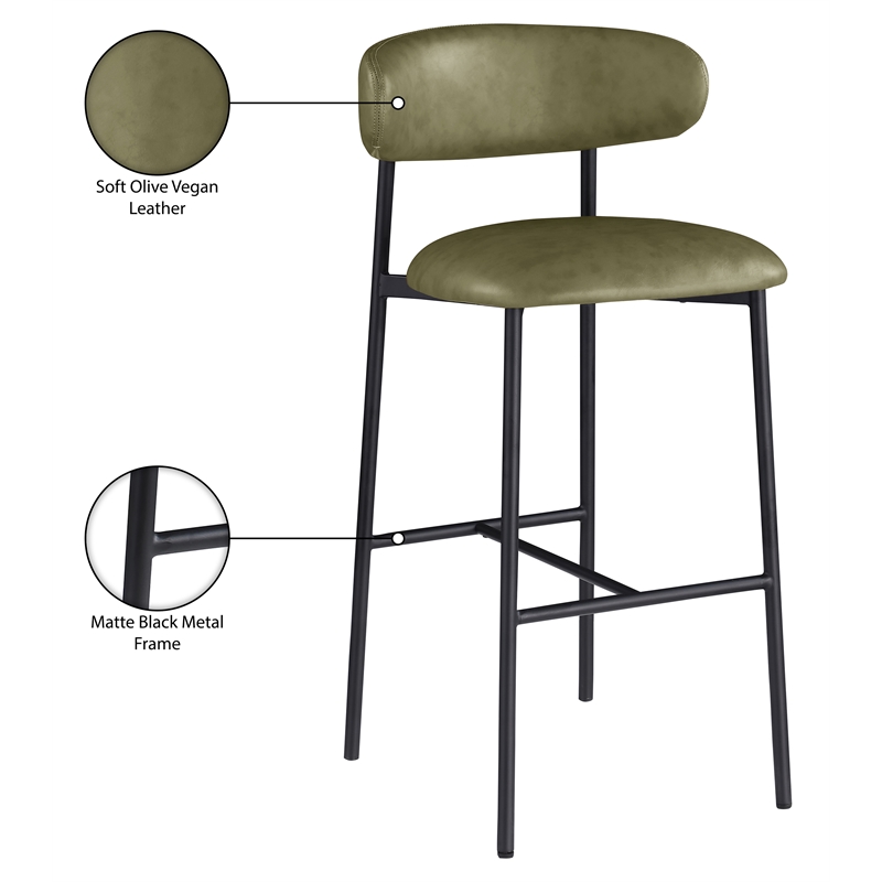 Meridian Furniture Lupita Olive Vegan Leather Upholstered Bar Stool (Set of 2)