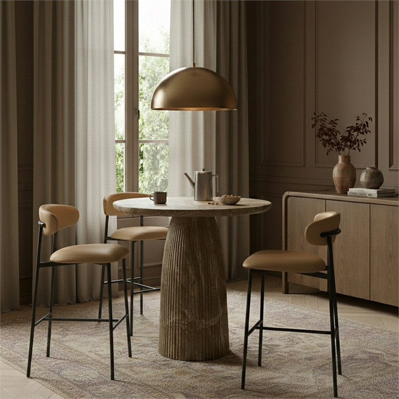 Meridian Furniture Lupita Tan Vegan Leather Upholstered Bar Stool (Set of 2)