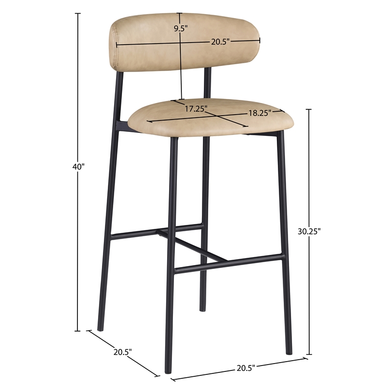 Meridian Furniture Lupita Tan Vegan Leather Upholstered Bar Stool (Set of 2)