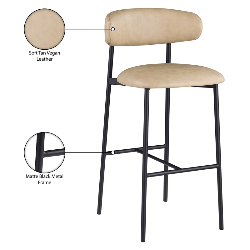 Meridian Furniture Lupita Tan Vegan Leather Upholstered Bar Stool (Set of 2)
