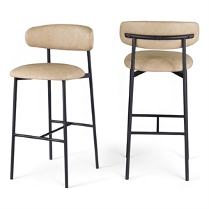 Meridian Furniture Lupita Tan Vegan Leather Upholstered Bar Stool (Set of 2)
