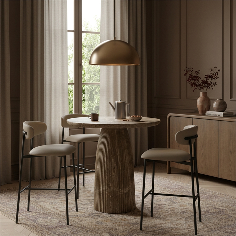 Meridian Furniture Lupita Taupe Vegan Leather Upholstered Bar Stool (Set of 2)